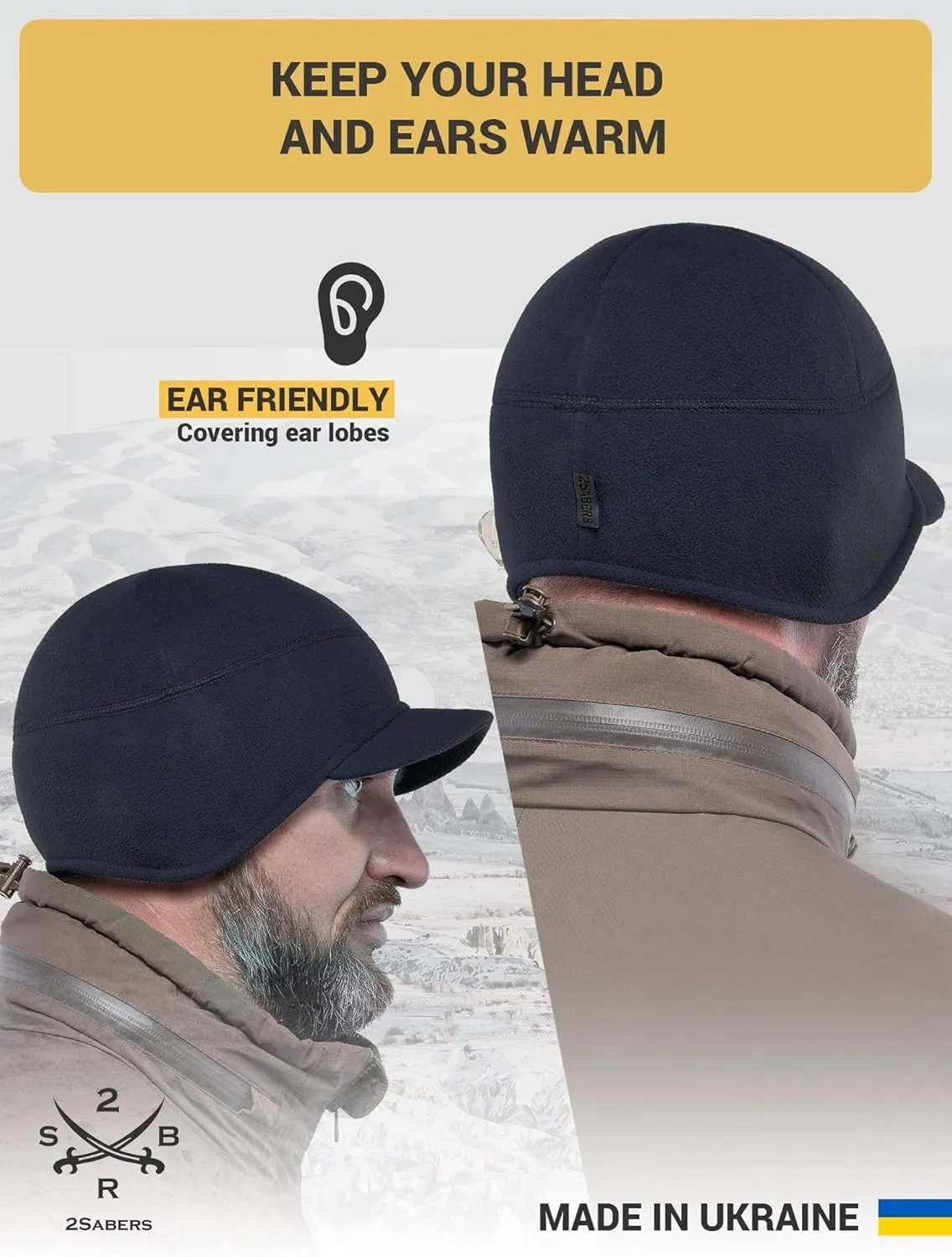 2SBR 2SABERS Fleece Winter Beanie with Visor - Men Women - Earflap Brim Skull Watch Cap Hat