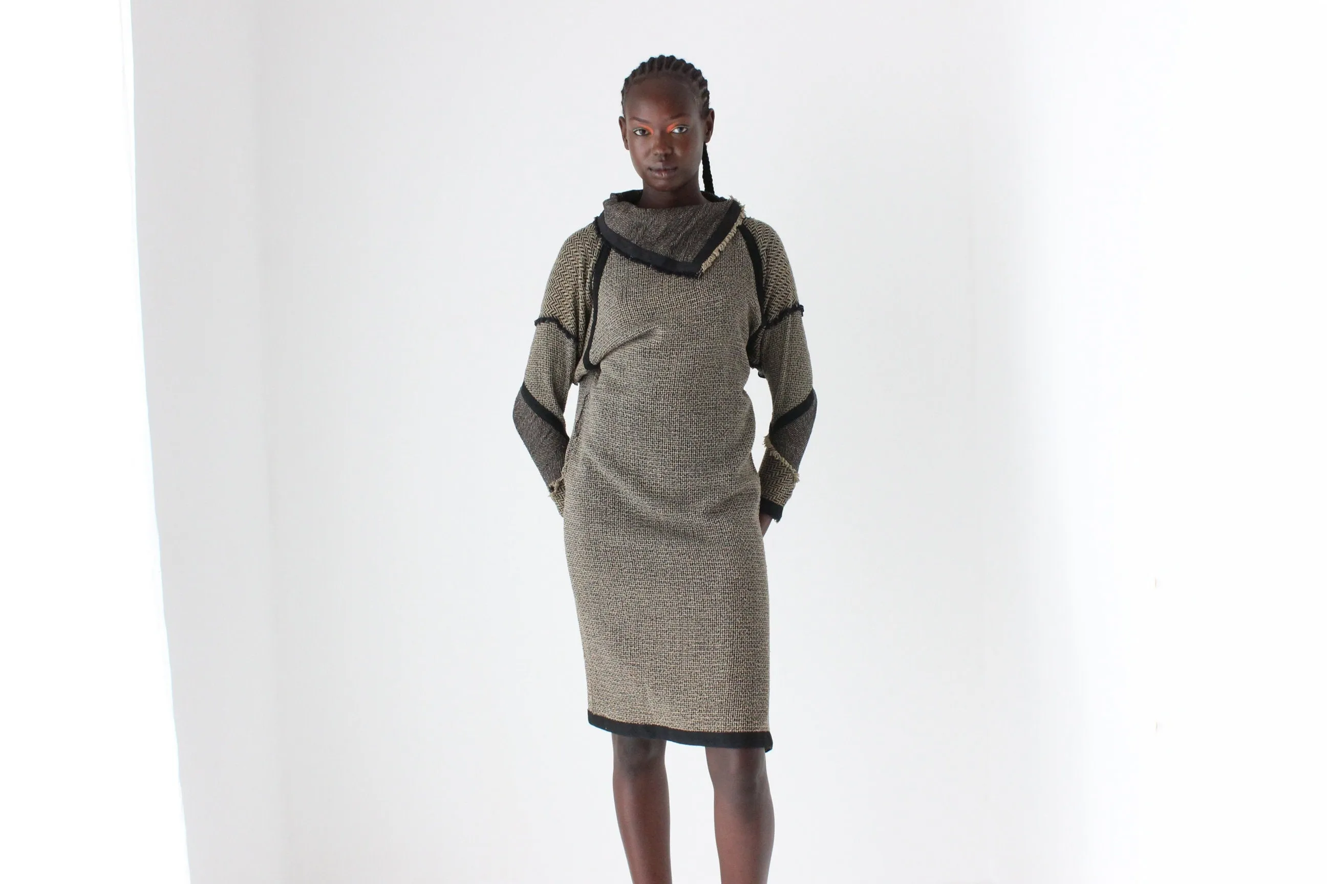 80s Anthea Crawford Woven Textured Sheath Dress