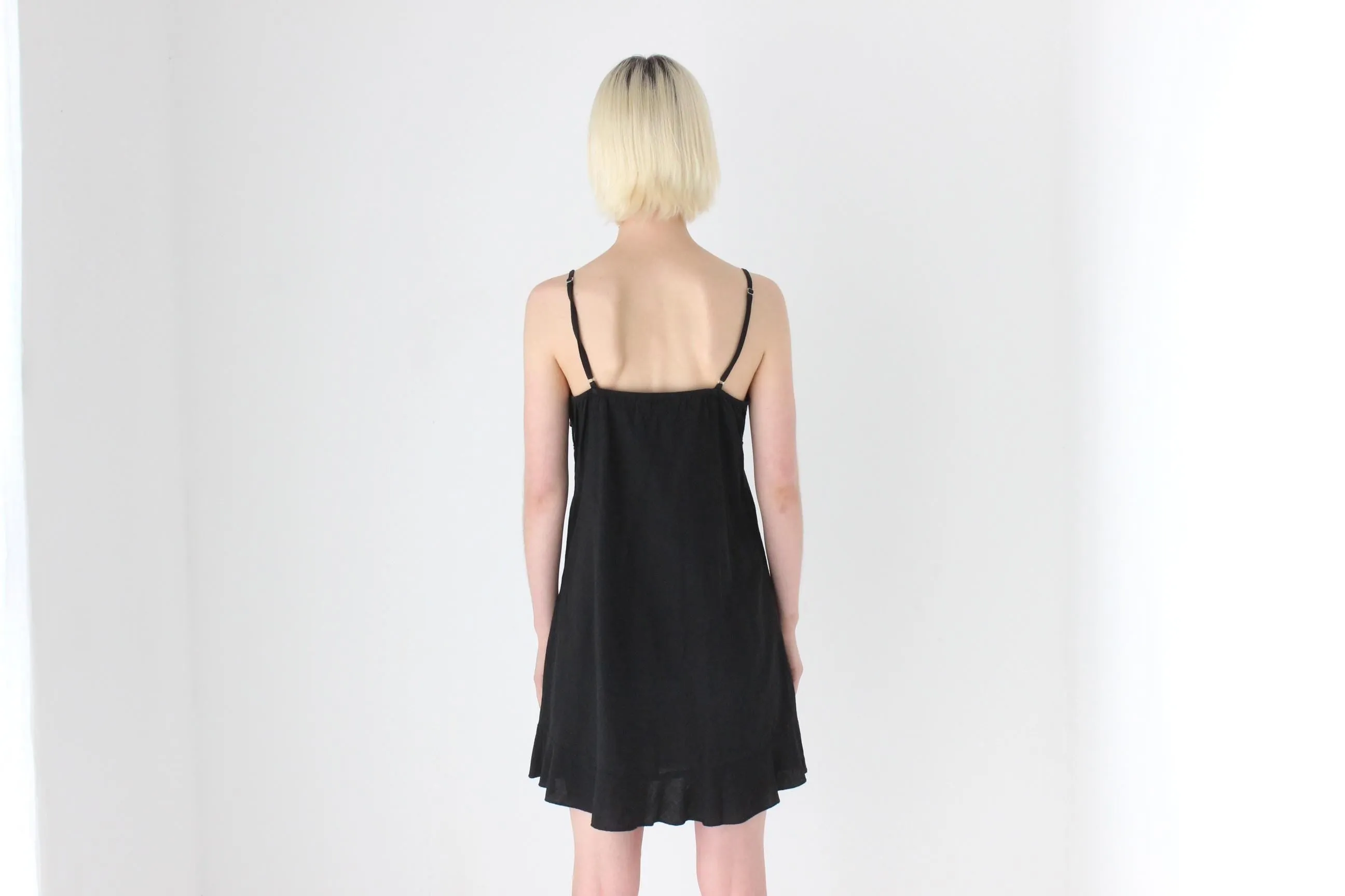 90s Linen Slip Dress w/ Embroidered Flower Bust