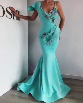 Aaliyah Blue Lace  Evening Dress