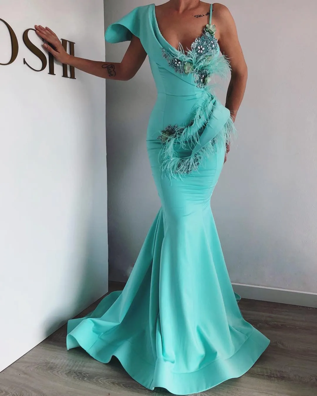 Aaliyah Blue Lace  Evening Dress