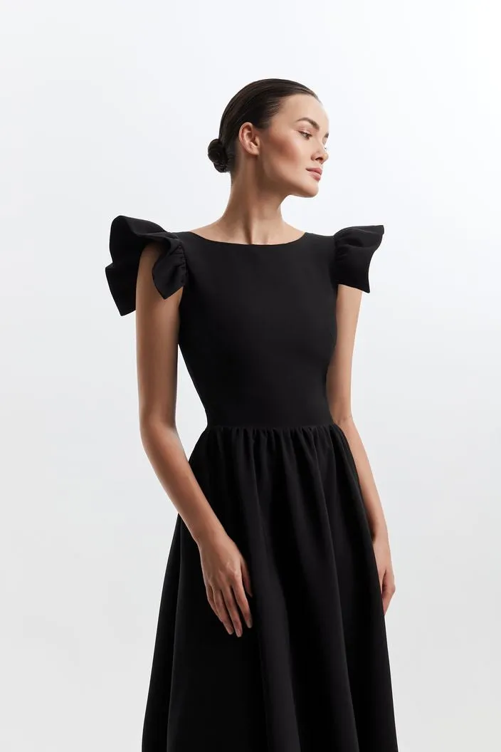 Alisson Elegant High Neck Black Evening Dress