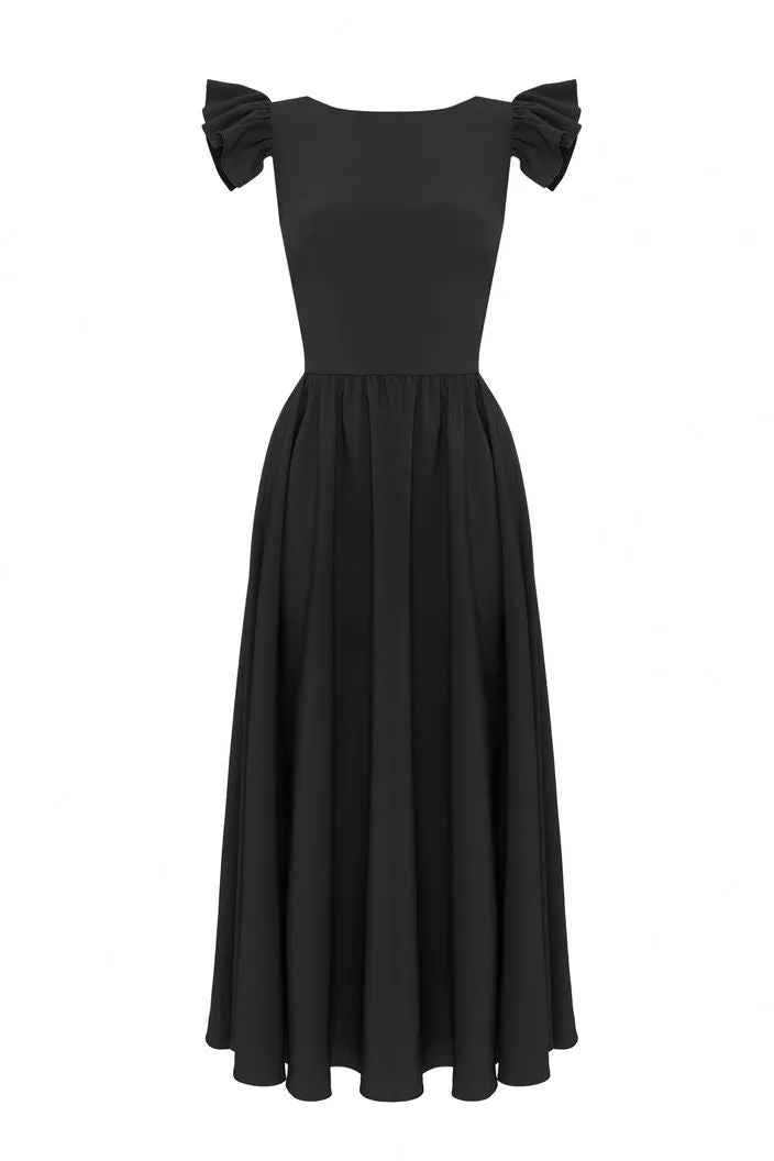 Alisson Elegant High Neck Black Evening Dress
