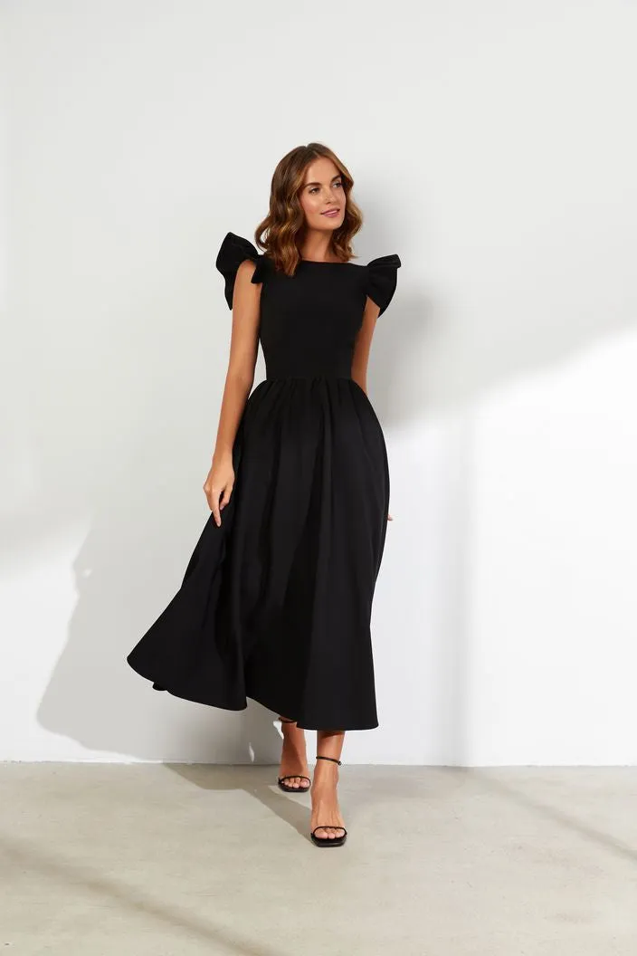 Alisson Elegant High Neck Black Evening Dress