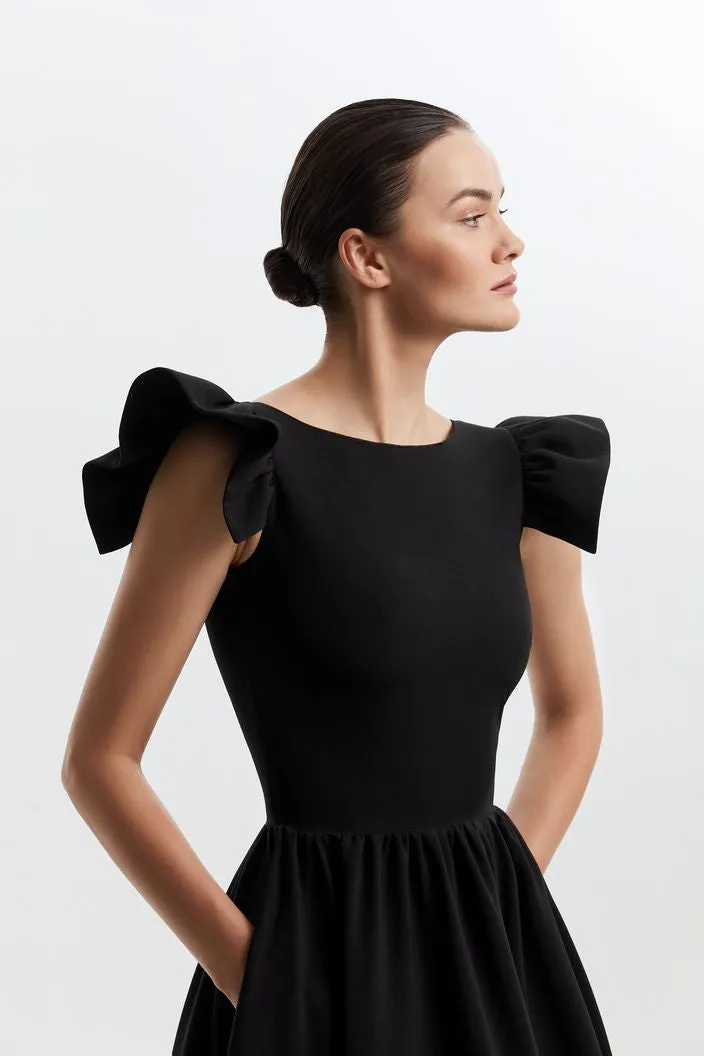Alisson Elegant High Neck Black Evening Dress