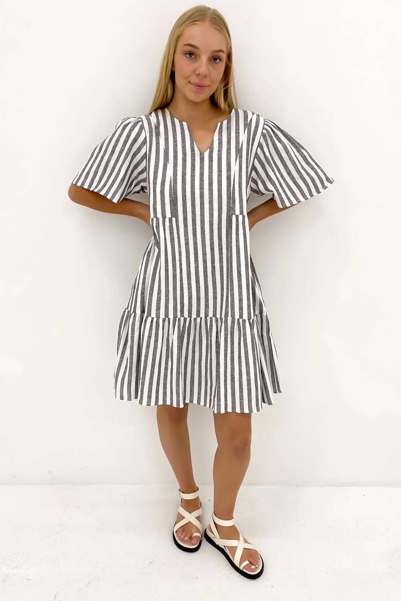 Amara Dress Black White Stripe