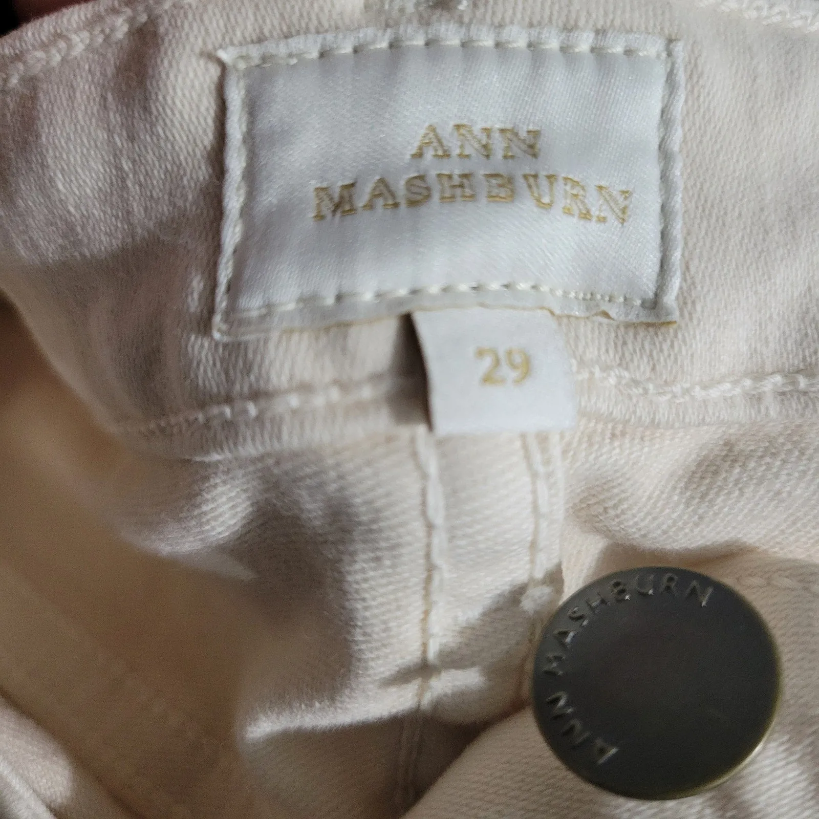 Ann Mashburn Crop Jeans Beige Natural Flare Cropped Stretch Chic Classic 5 Pocket Size 29