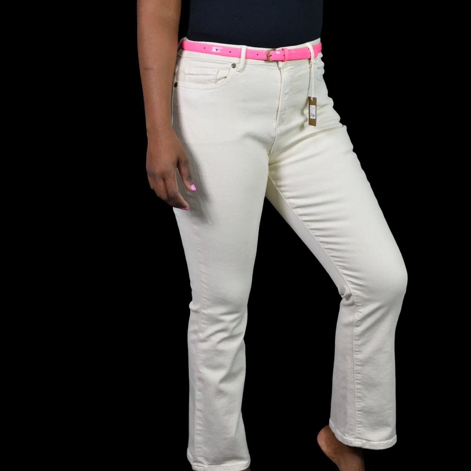 Ann Mashburn Crop Jeans Beige Natural Flare Cropped Stretch Chic Classic 5 Pocket Size 29