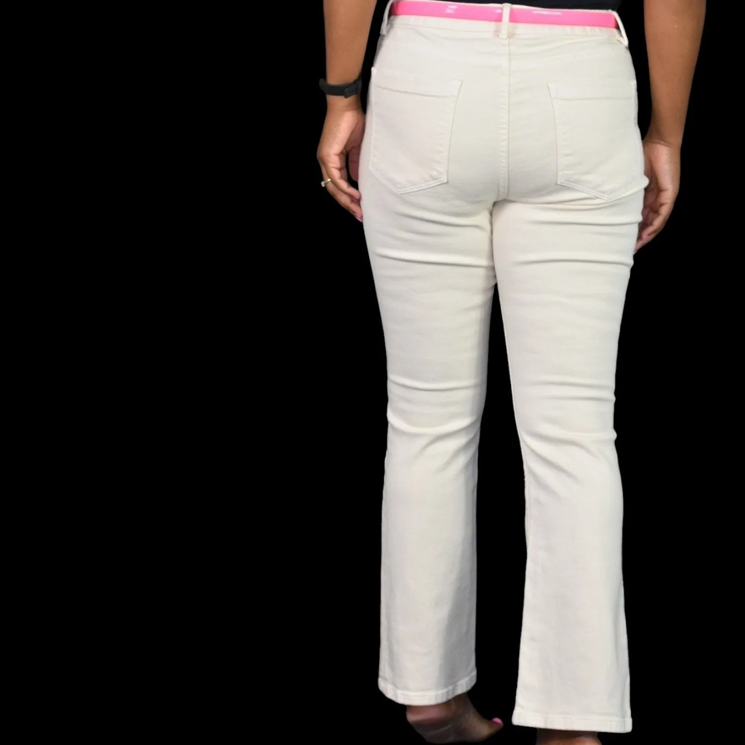 Ann Mashburn Crop Jeans Beige Natural Flare Cropped Stretch Chic Classic 5 Pocket Size 29