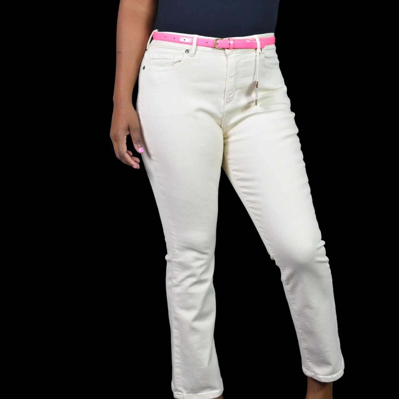 Ann Mashburn Crop Jeans Beige Natural Flare Cropped Stretch Chic Classic 5 Pocket Size 29