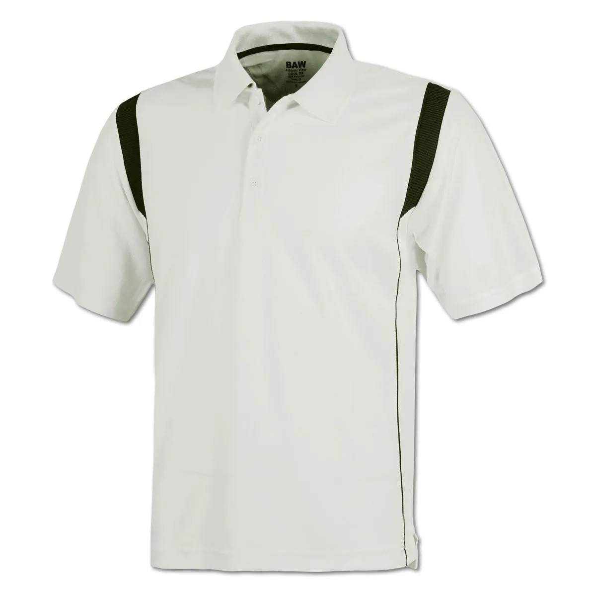 BAW Men's White/Dark Green White Rib Shoulder Cool Tek Polo