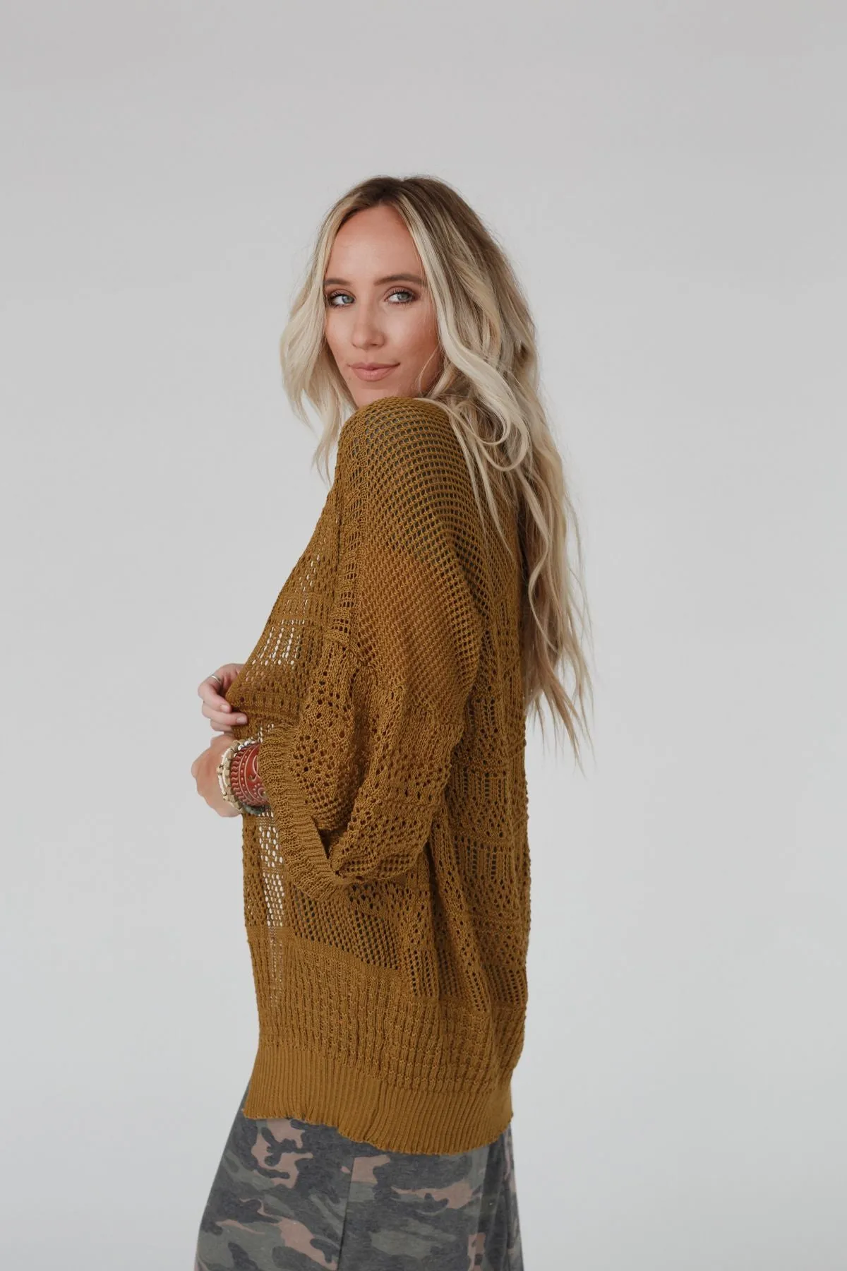 Brenden Knit Netted Cardigan - Brown