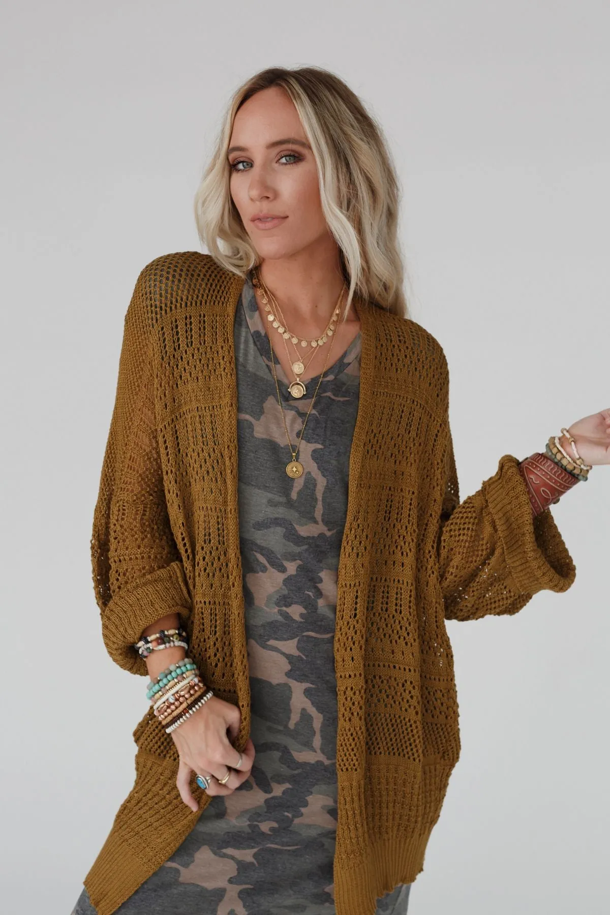 Brenden Knit Netted Cardigan - Brown