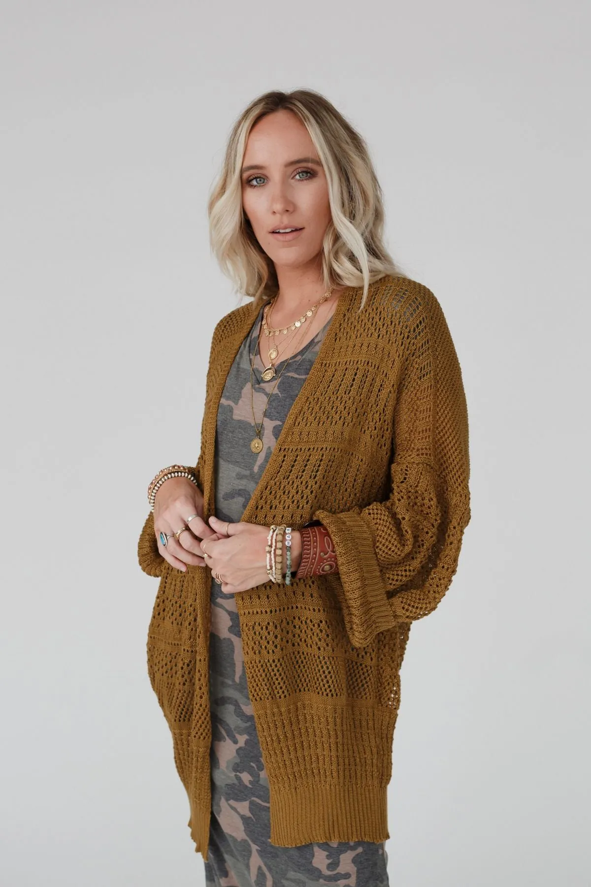 Brenden Knit Netted Cardigan - Brown