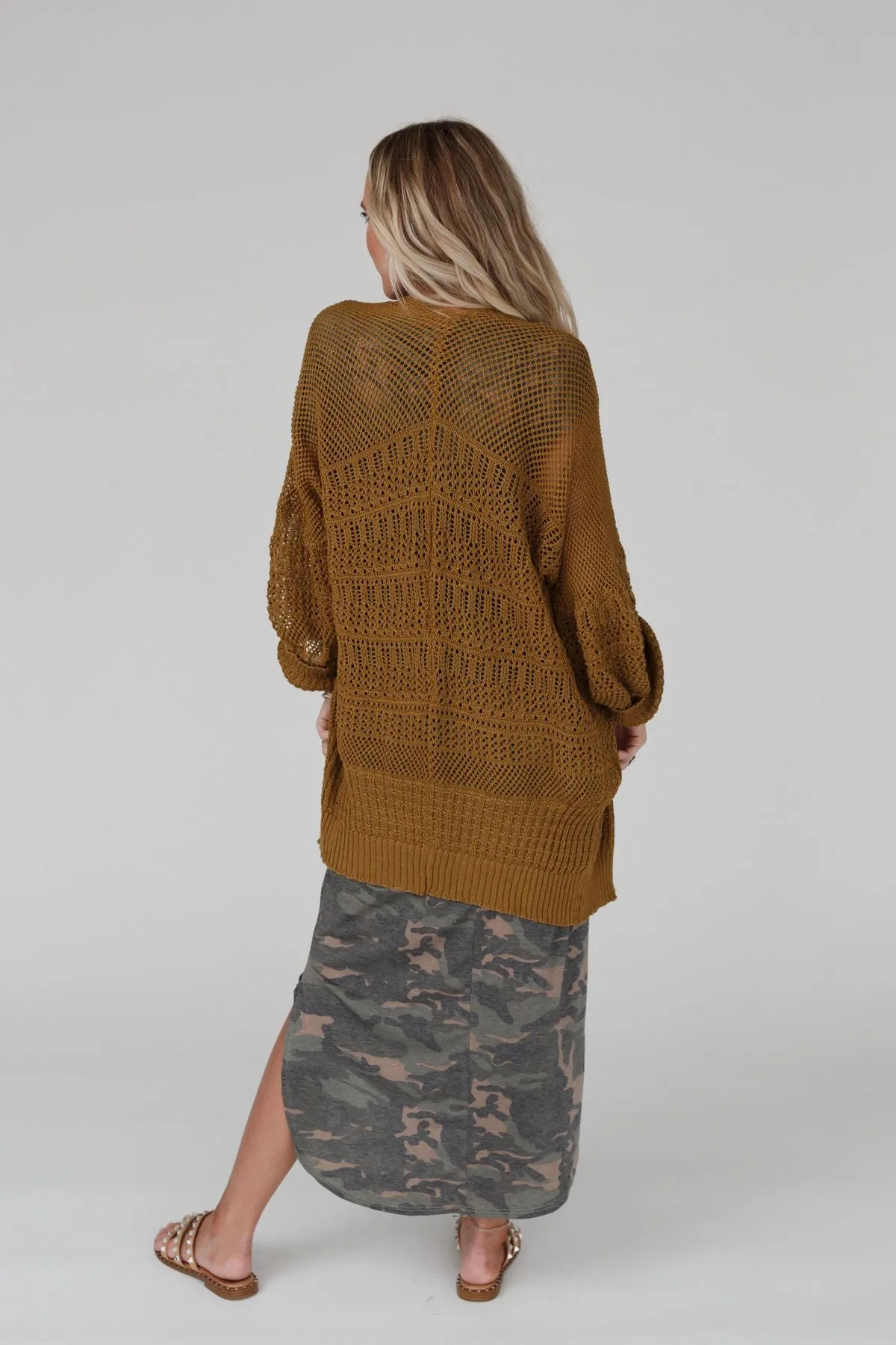 Brenden Knit Netted Cardigan - Brown