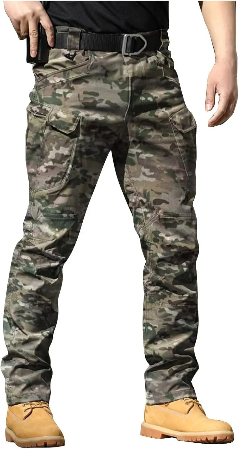 Cargo Pants for Men Stretch Tactical Pants Multi Pockets Hiking Pant Water Resistant Ripstop Relaxed Fit Trousers