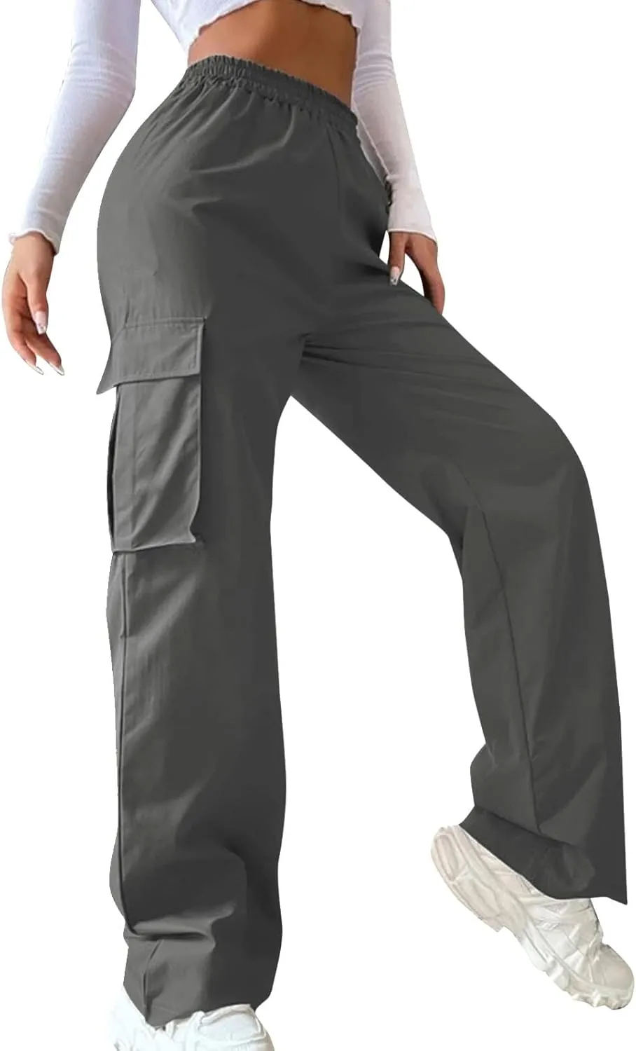 Casual Work Pants Women Women's Belt Less High Waisted Wide Leg Trousers Straight Leg Relaxed Style Trousers