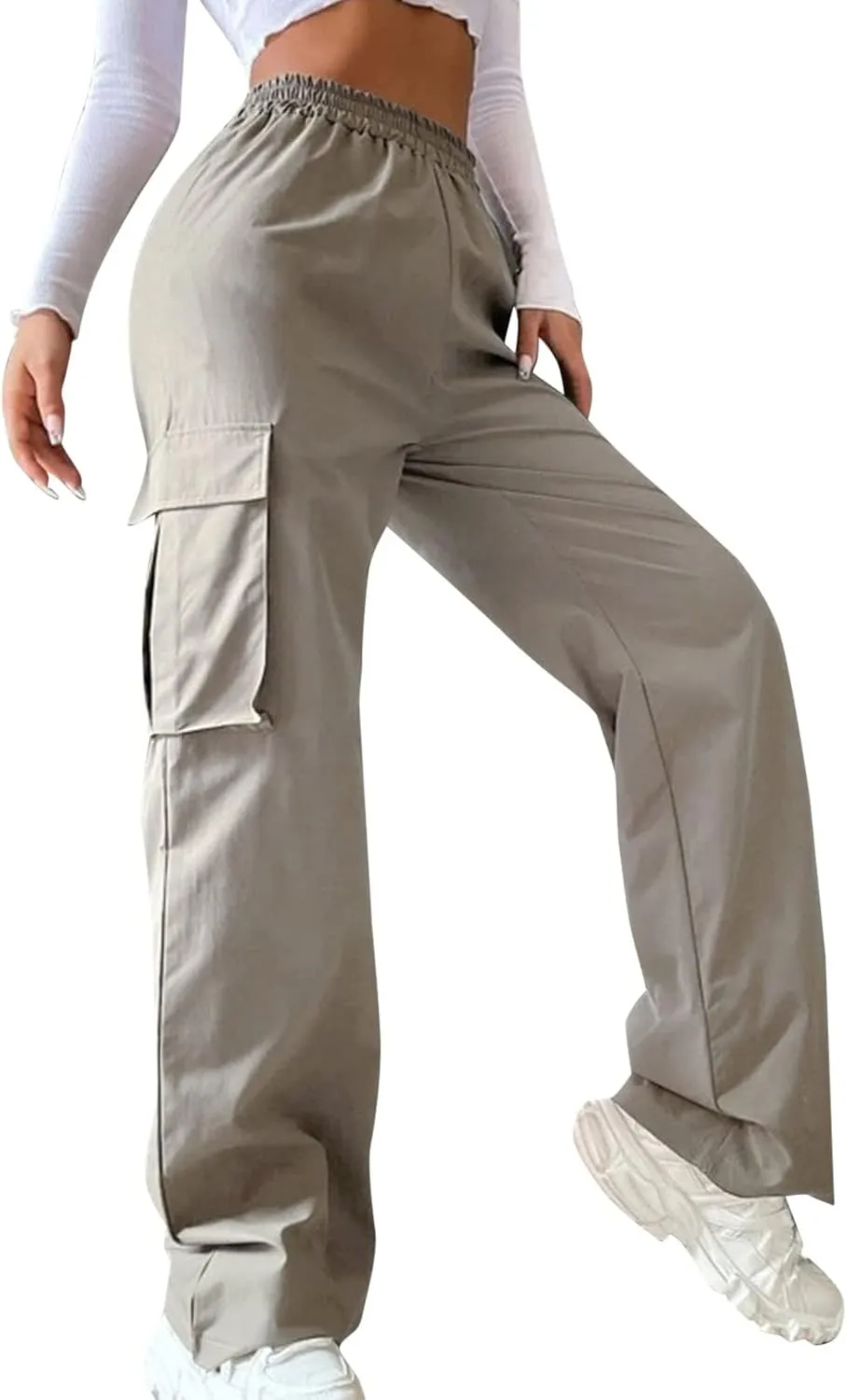 Casual Work Pants Women Women's Belt Less High Waisted Wide Leg Trousers Straight Leg Relaxed Style Trousers