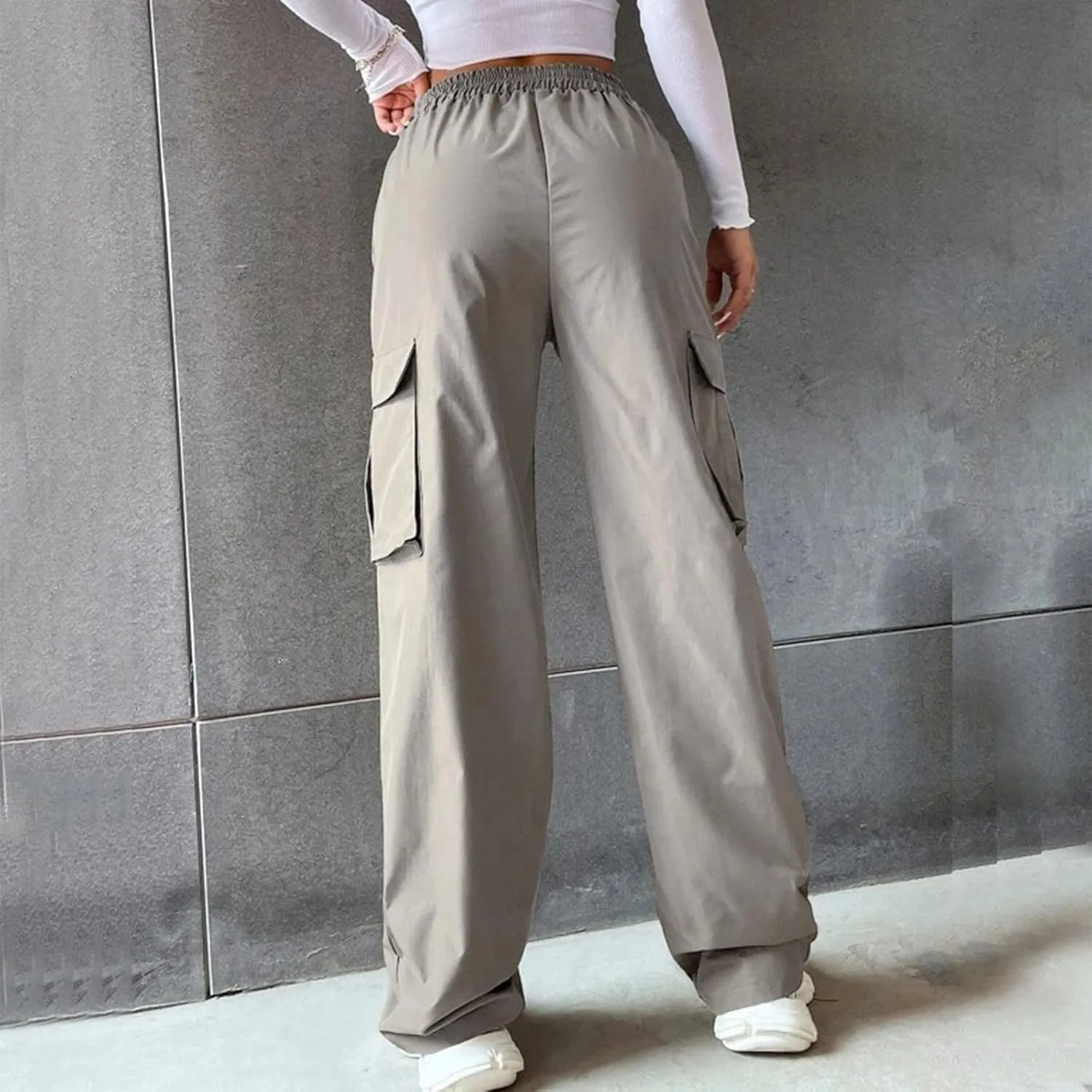 Casual Work Pants Women Women's Belt Less High Waisted Wide Leg Trousers Straight Leg Relaxed Style Trousers