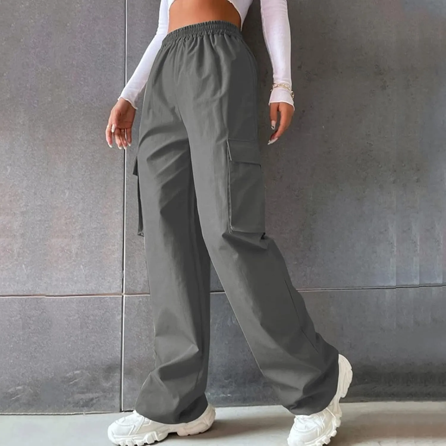 Casual Work Pants Women Women's Belt Less High Waisted Wide Leg Trousers Straight Leg Relaxed Style Trousers