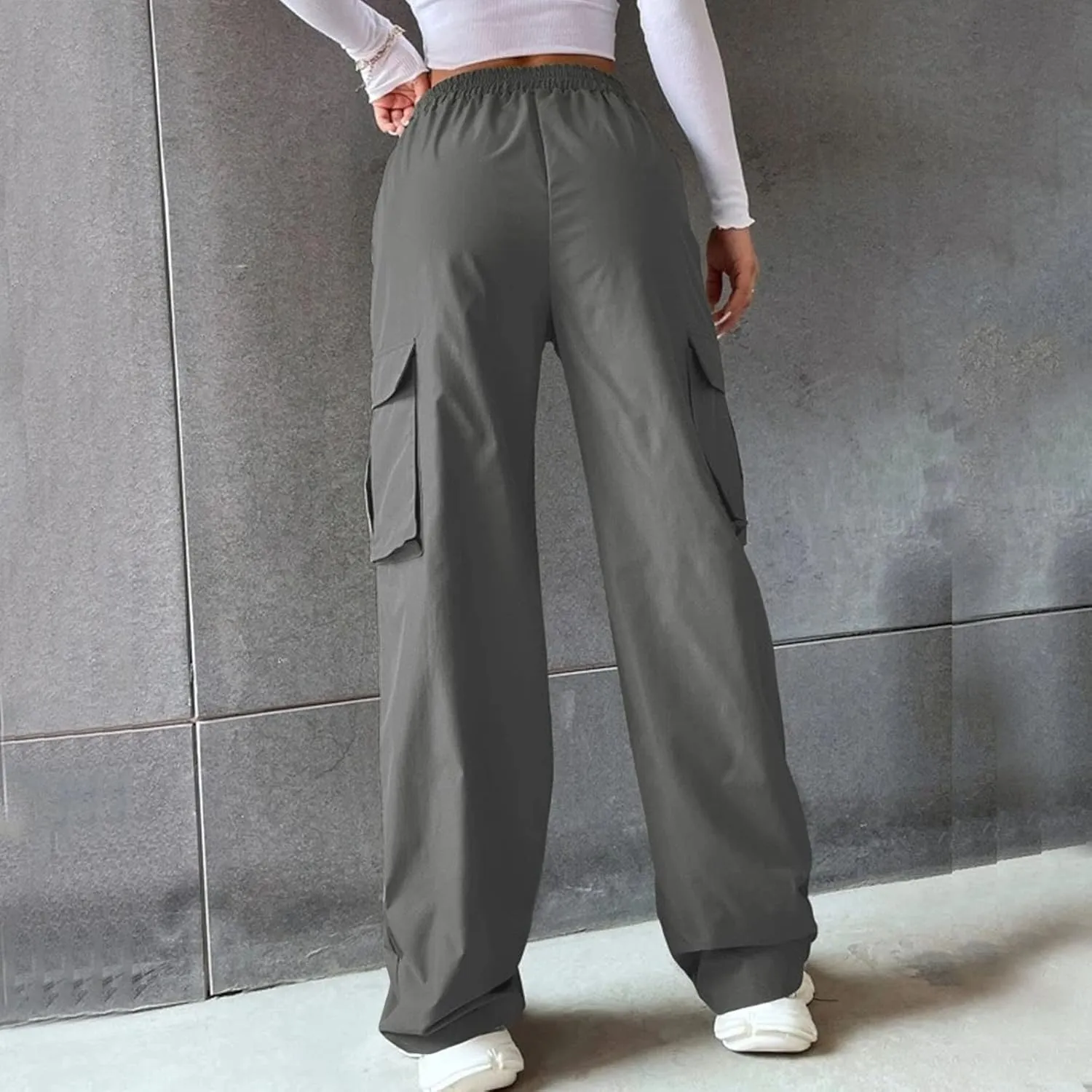 Casual Work Pants Women Women's Belt Less High Waisted Wide Leg Trousers Straight Leg Relaxed Style Trousers