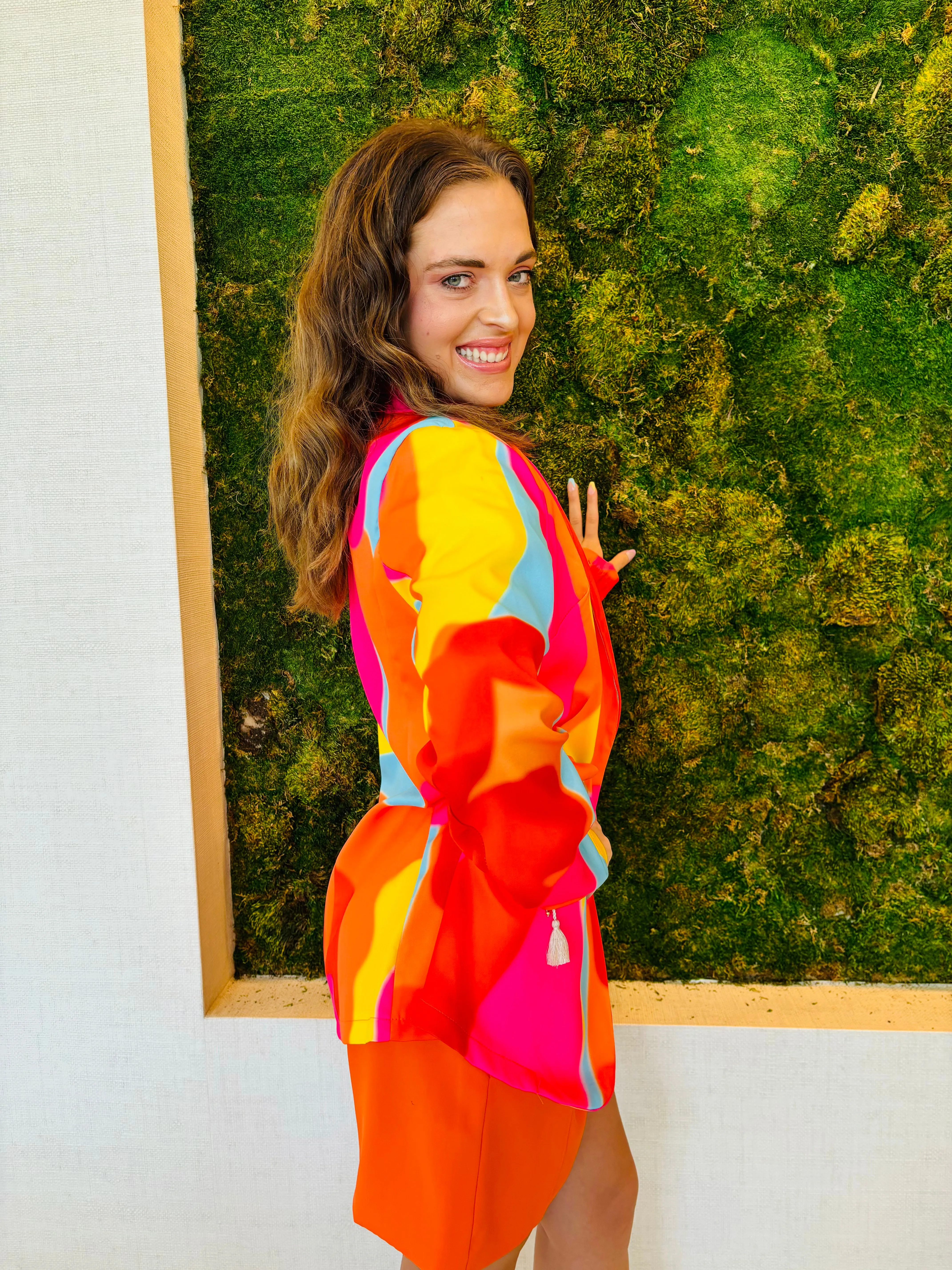 Cecilia orange, yellow and light blue jacket