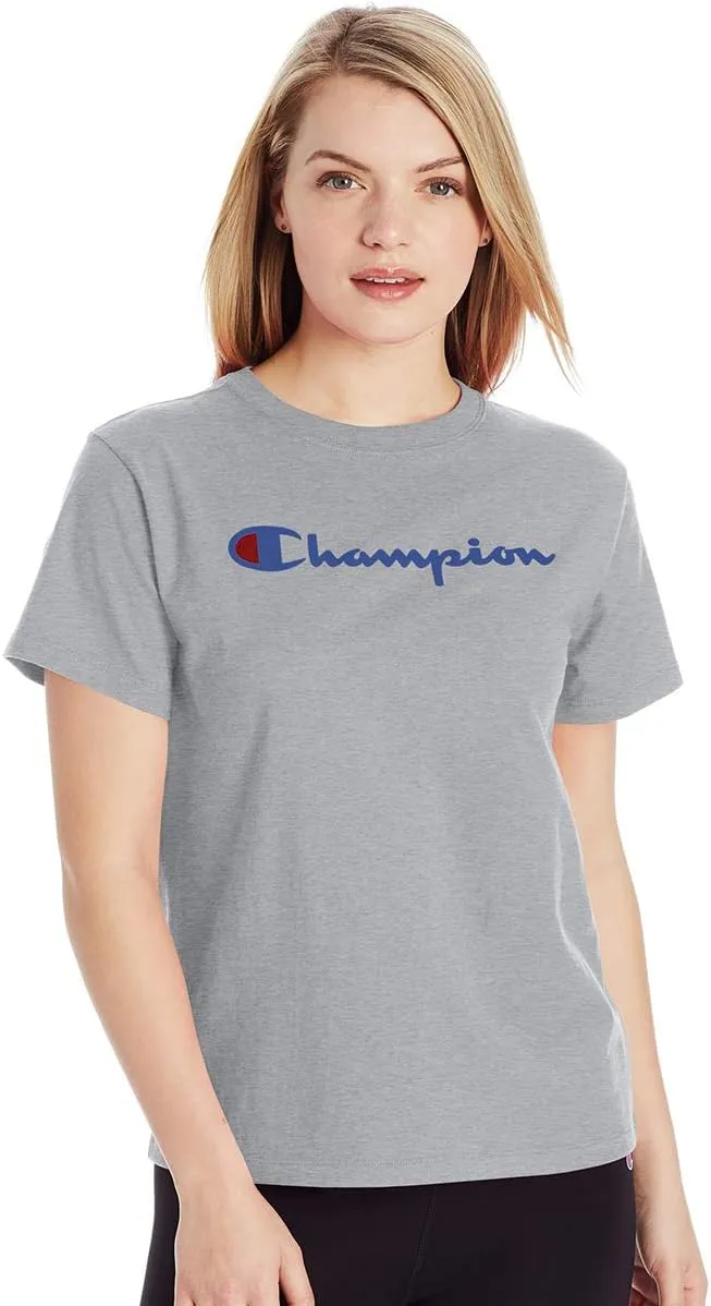 Champion Women's T-shirt, Classic Short Sleeve T-shirt, Lightweight Tee for Women, Script Logo (Plus Size Available)