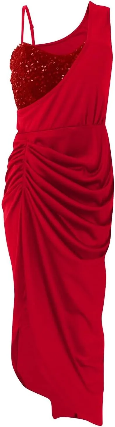 Cocktail Dress for Women,2024 Elegant Sexy Skinny Wedding Guest Dress,Trendy Ruched Slit Irregular Party Dress