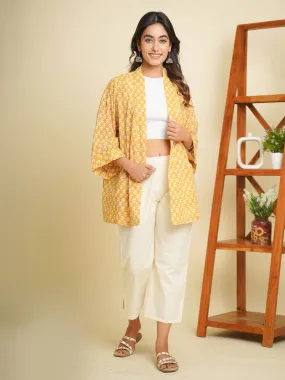 Cotton Printed Relaxed Shrug Yellow