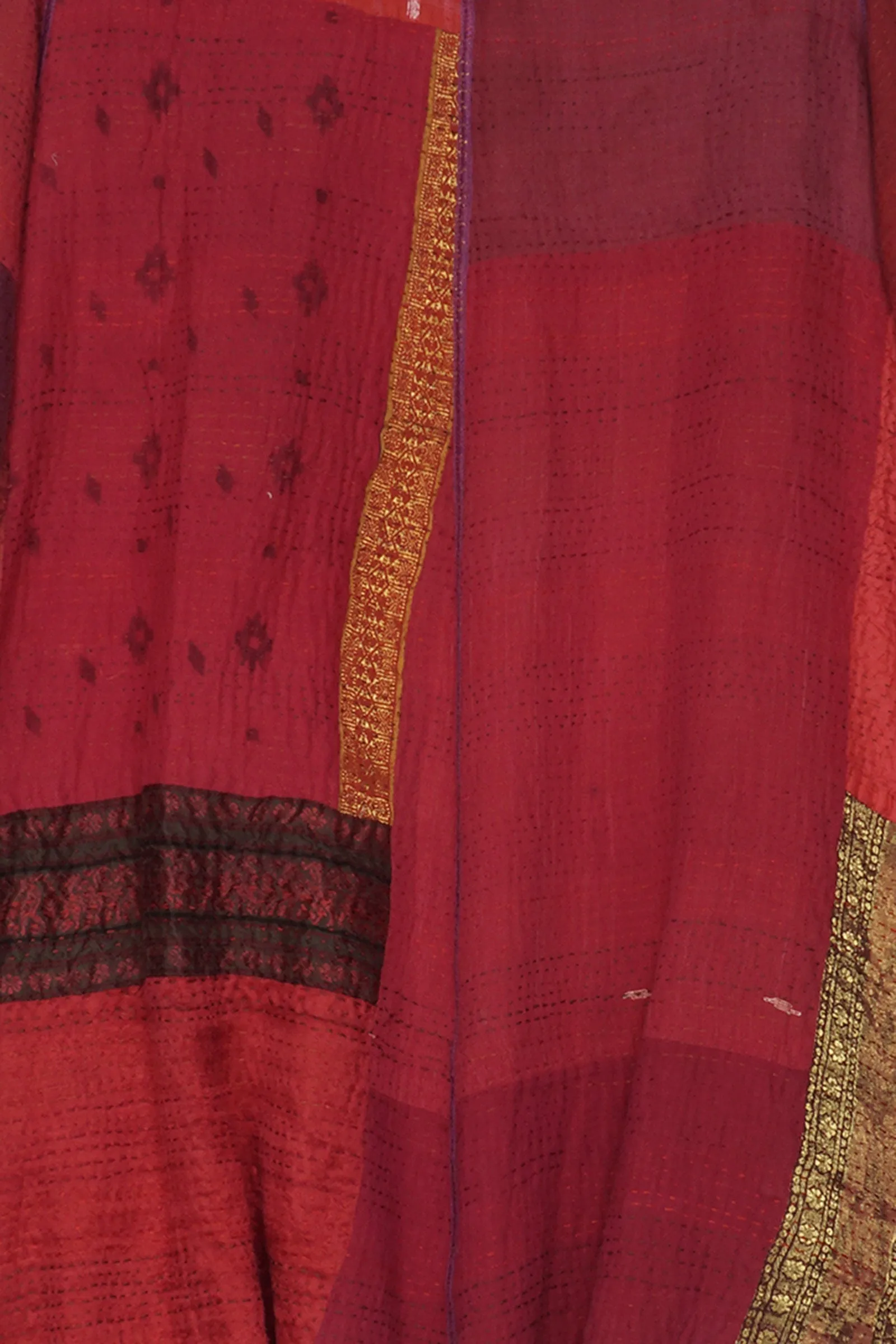 COTTON SILK SW PATCH KANTHA BELL SHAPE LONG JKT - ws2051-red -