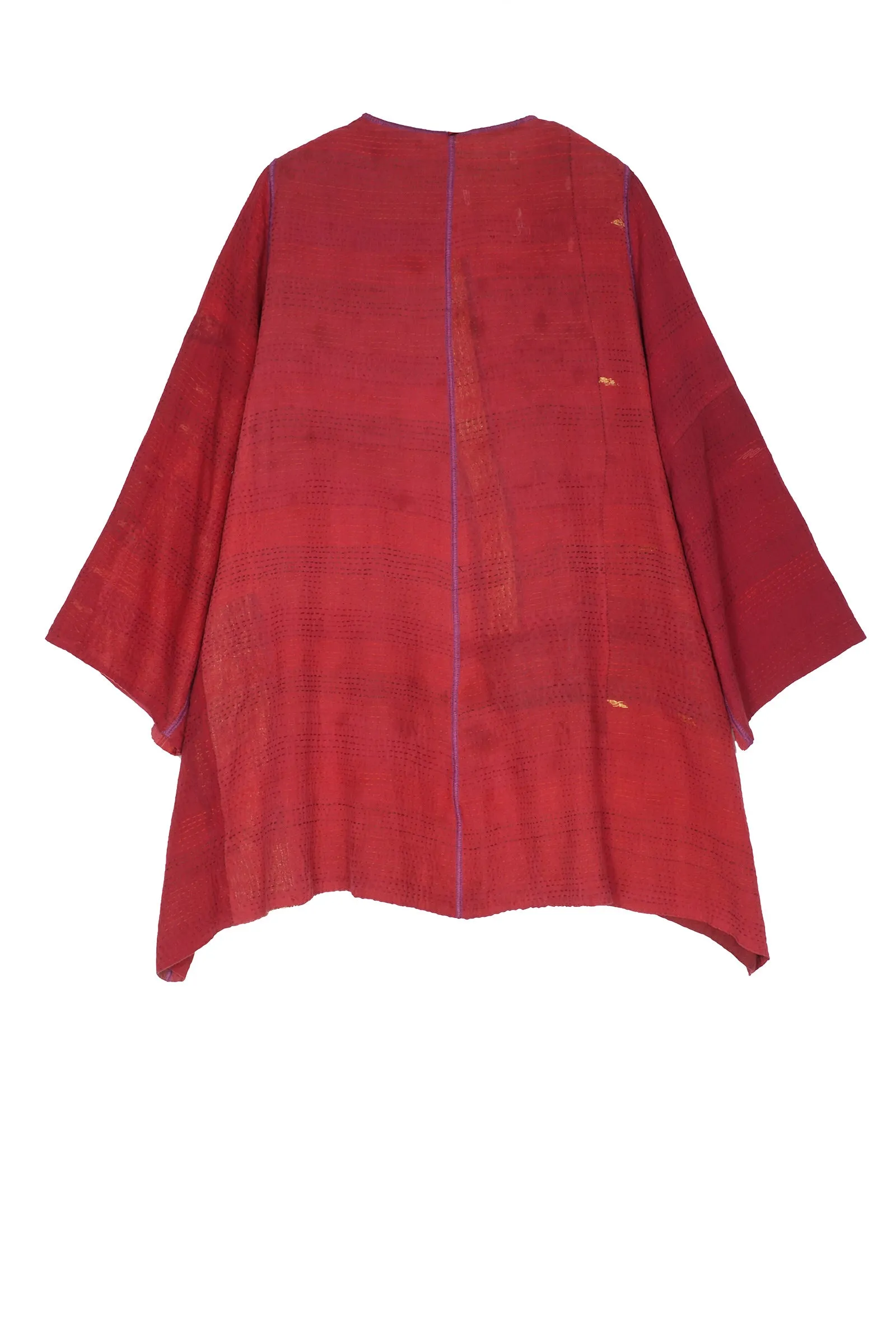 COTTON SILK SW PATCH KANTHA BELL SHAPE LONG JKT - ws2051-red -