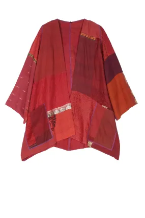 COTTON SILK SW PATCH KANTHA BELL SHAPE LONG JKT - ws2051-red -