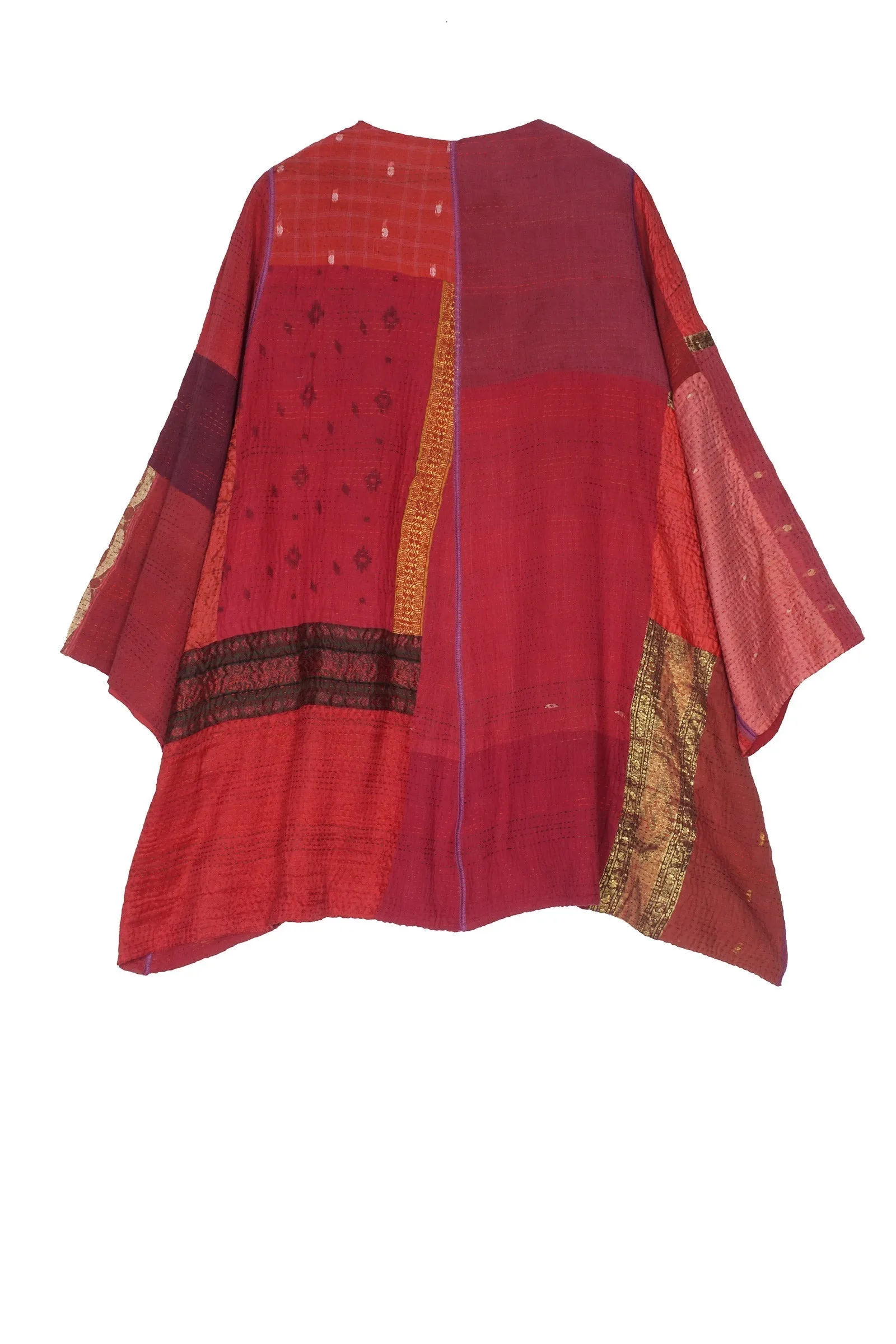 COTTON SILK SW PATCH KANTHA BELL SHAPE LONG JKT - ws2051-red -