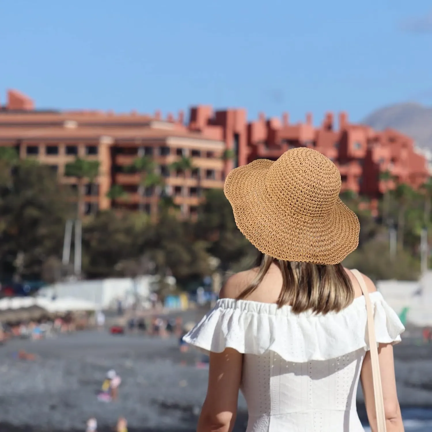 Crochet Straw Sun Hat for Women Floppy Beach Sun Hat Soft Large Lady Bucket Hat Foldable Travel Summer Medium