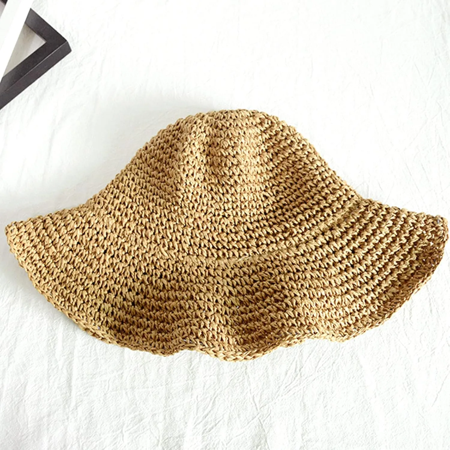 Crochet Straw Sun Hat for Women Floppy Beach Sun Hat Soft Large Lady Bucket Hat Foldable Travel Summer Medium