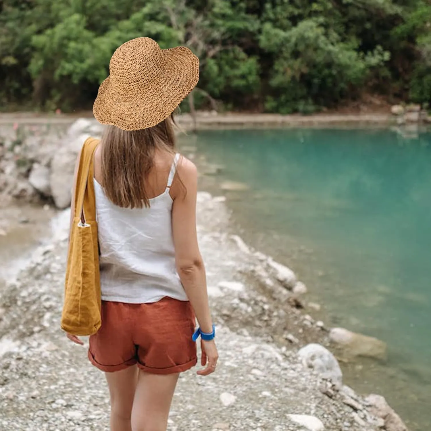 Crochet Straw Sun Hat for Women Floppy Beach Sun Hat Soft Large Lady Bucket Hat Foldable Travel Summer Medium