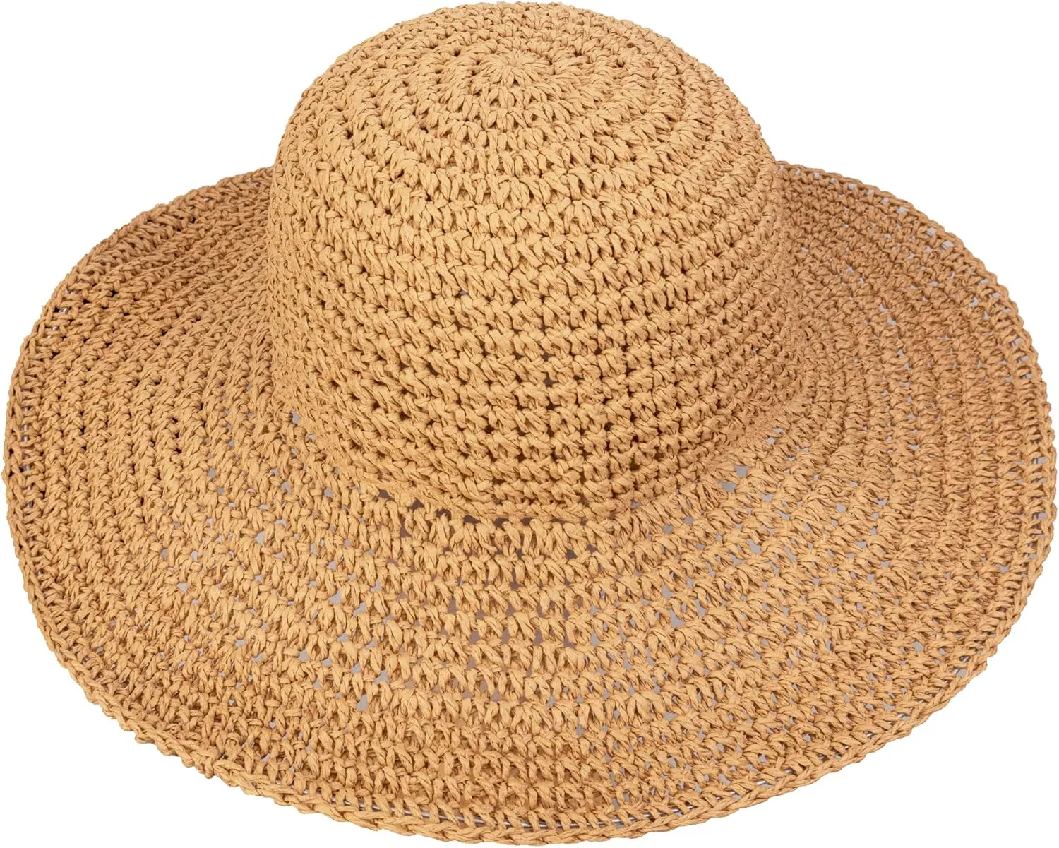 Crochet Straw Sun Hat for Women Floppy Beach Sun Hat Soft Large Lady Bucket Hat Foldable Travel Summer Medium