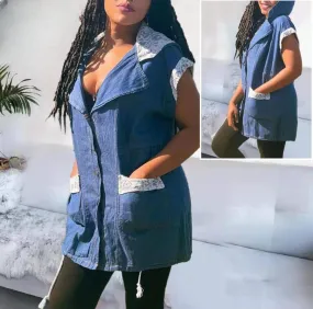 Denim lace trim dress