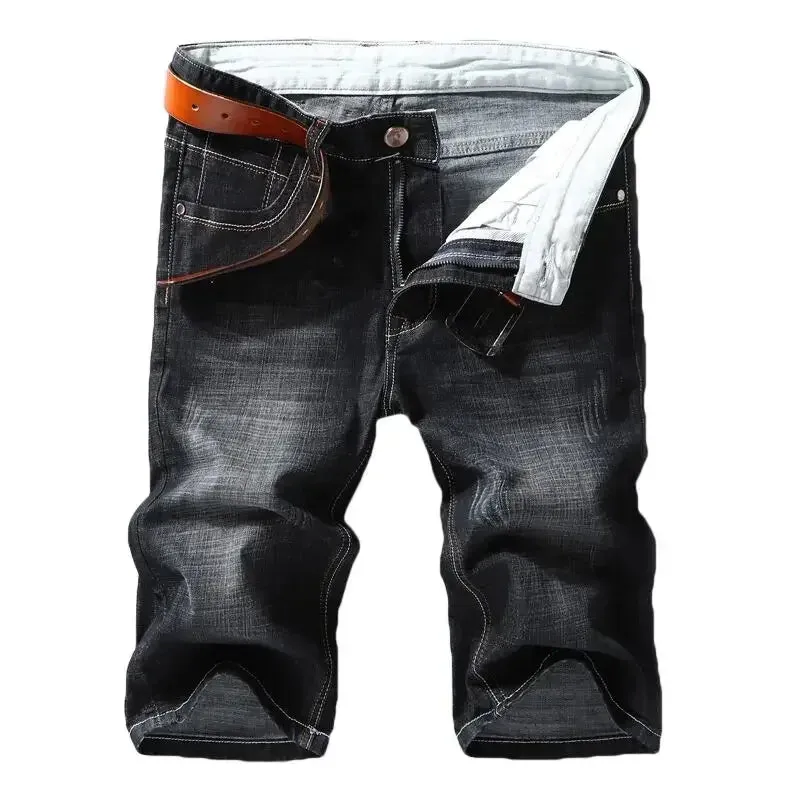 Denim Shorts Stretchy Straight-Fit Bermuda Pants