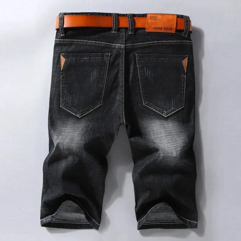 Denim Shorts Stretchy Straight-Fit Bermuda Pants