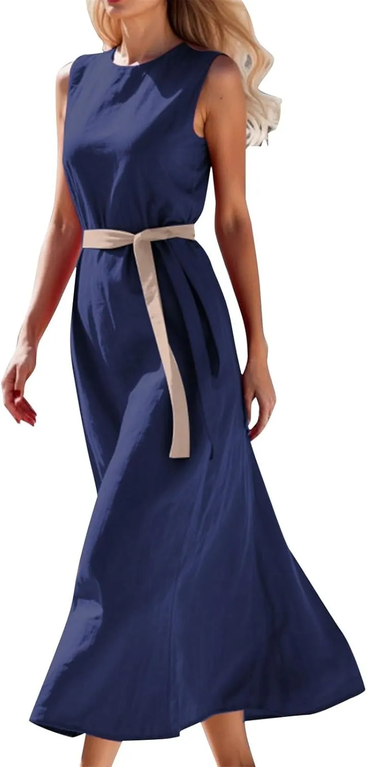 Dresses for Women 2025 Elegant Classy,Women's Elegant Summer Fashionable Solid Color Waist Strap Medium Length Dress