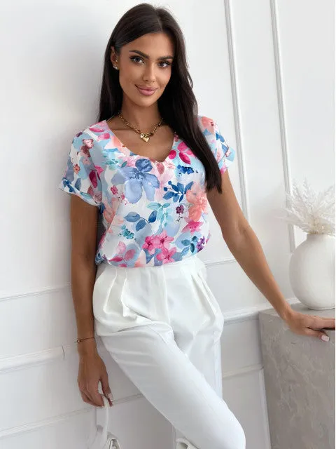 Elowyn - Minimalist Printed V-Neck Blouse for Women