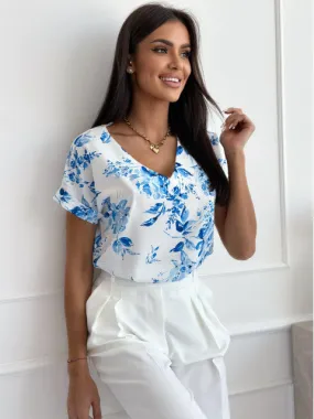 Elowyn - Minimalist Printed V-Neck Blouse for Women