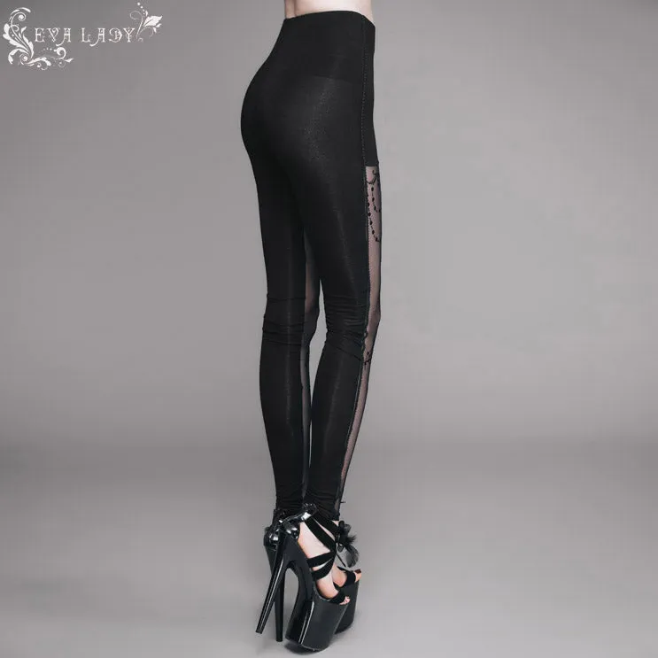 EPT003 witch elastic waistband flocking printed transparent stretchy mesh sexy women leggings