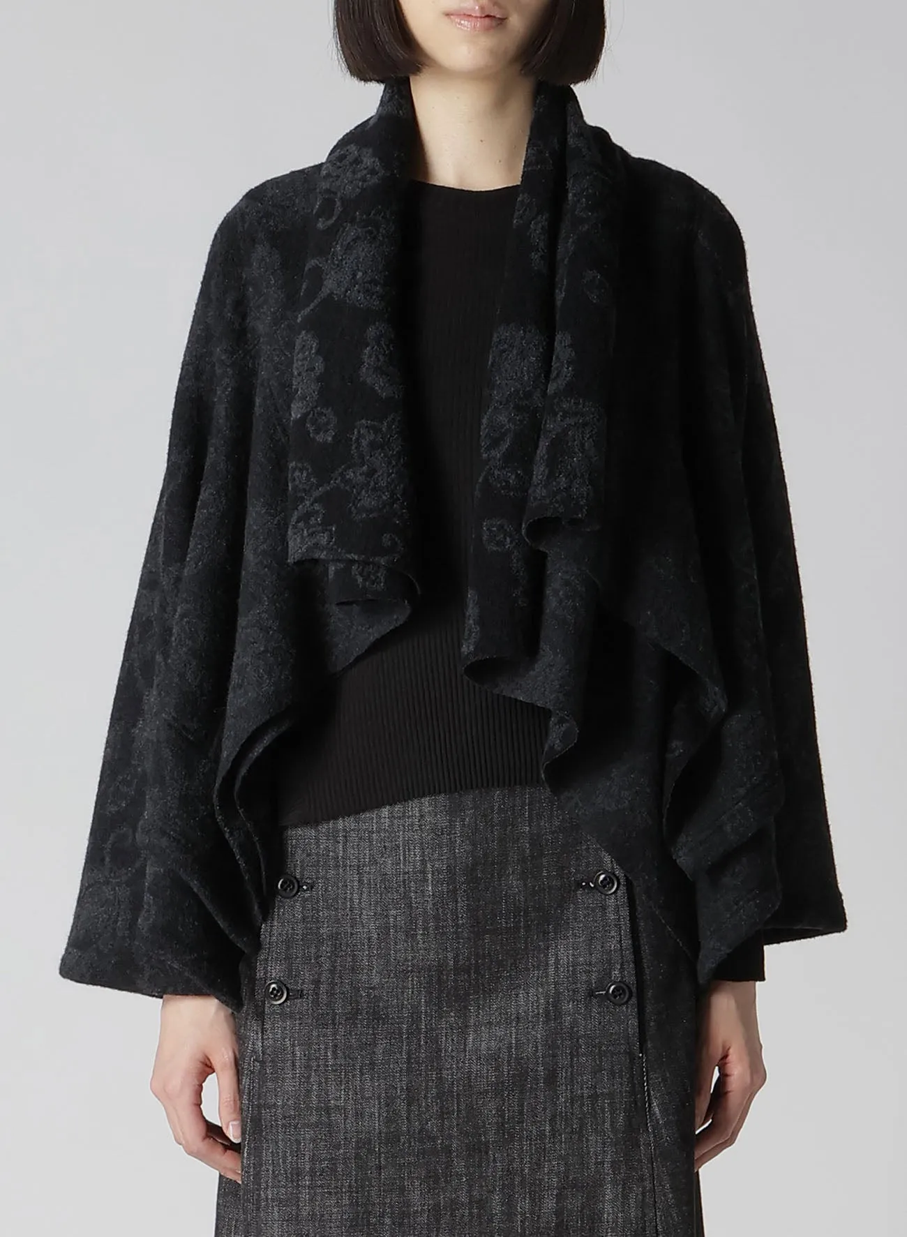 FLOWER PILE JACQUARD DOUBLED LAYER LIKE CARDIGAN