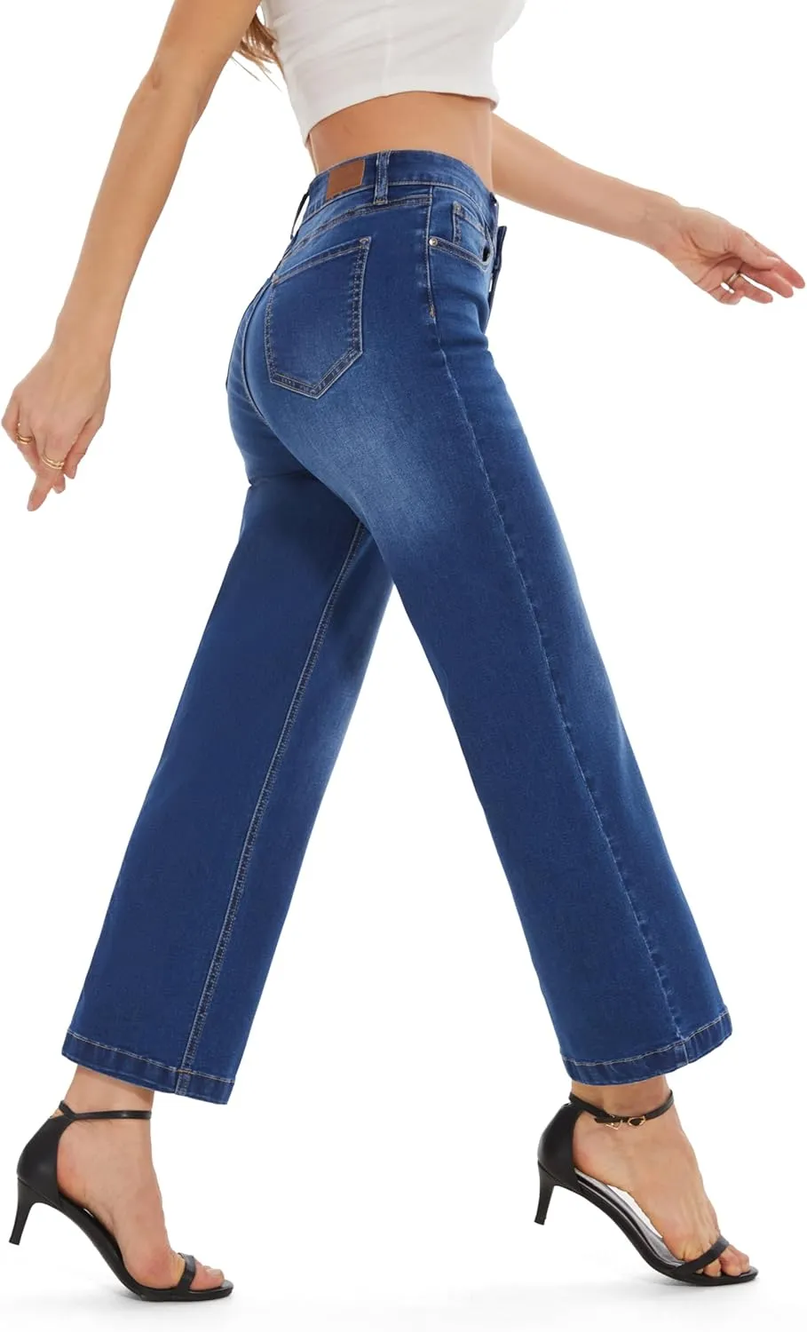 FLYING BANANA Women's Wide Leg Cropped High Waisted Stretchy Trendy Jeans Baggy Denim Pants