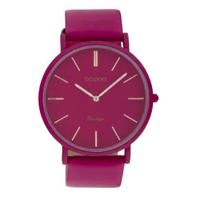 Fuchsia   watch with fuchsia leather strap