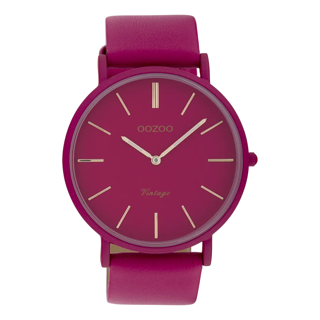 Fuchsia   watch with fuchsia leather strap