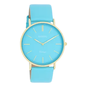 Gold coloured OOZOO watch with bright blue leather strap - C20323