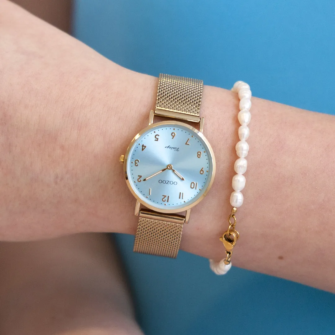 Gold coloured OOZOO watch with gold coloured metal mesh bracelet - C20348